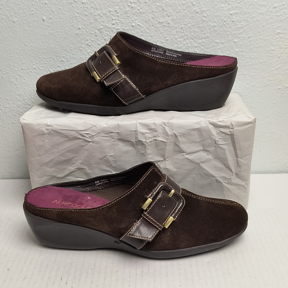 AEROSOLES Brown Mules with Wedge Heel and Buckle Detail Size 8.5M - Picture 8 of 10